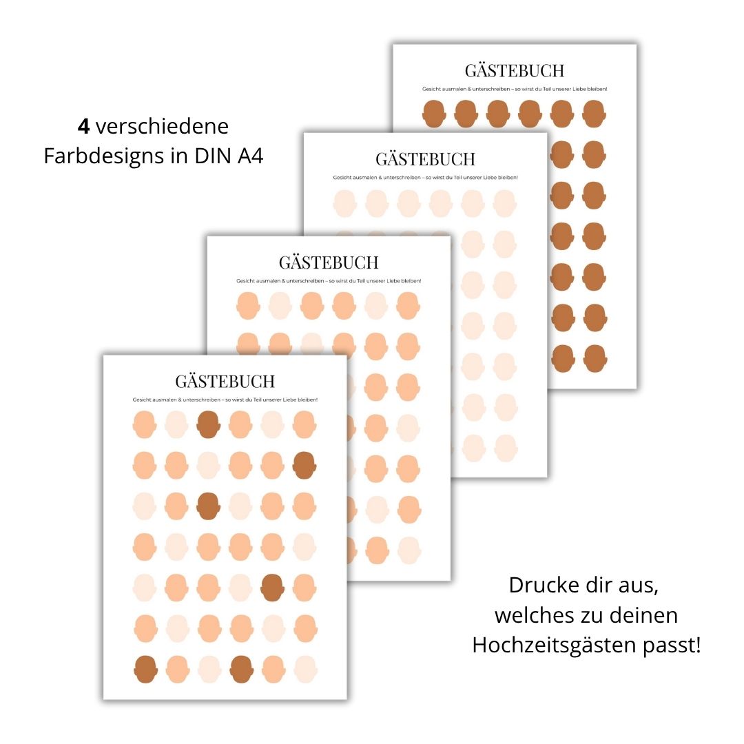 Gästebuch Poster Gesichter zeichnen (Sofort-Download)