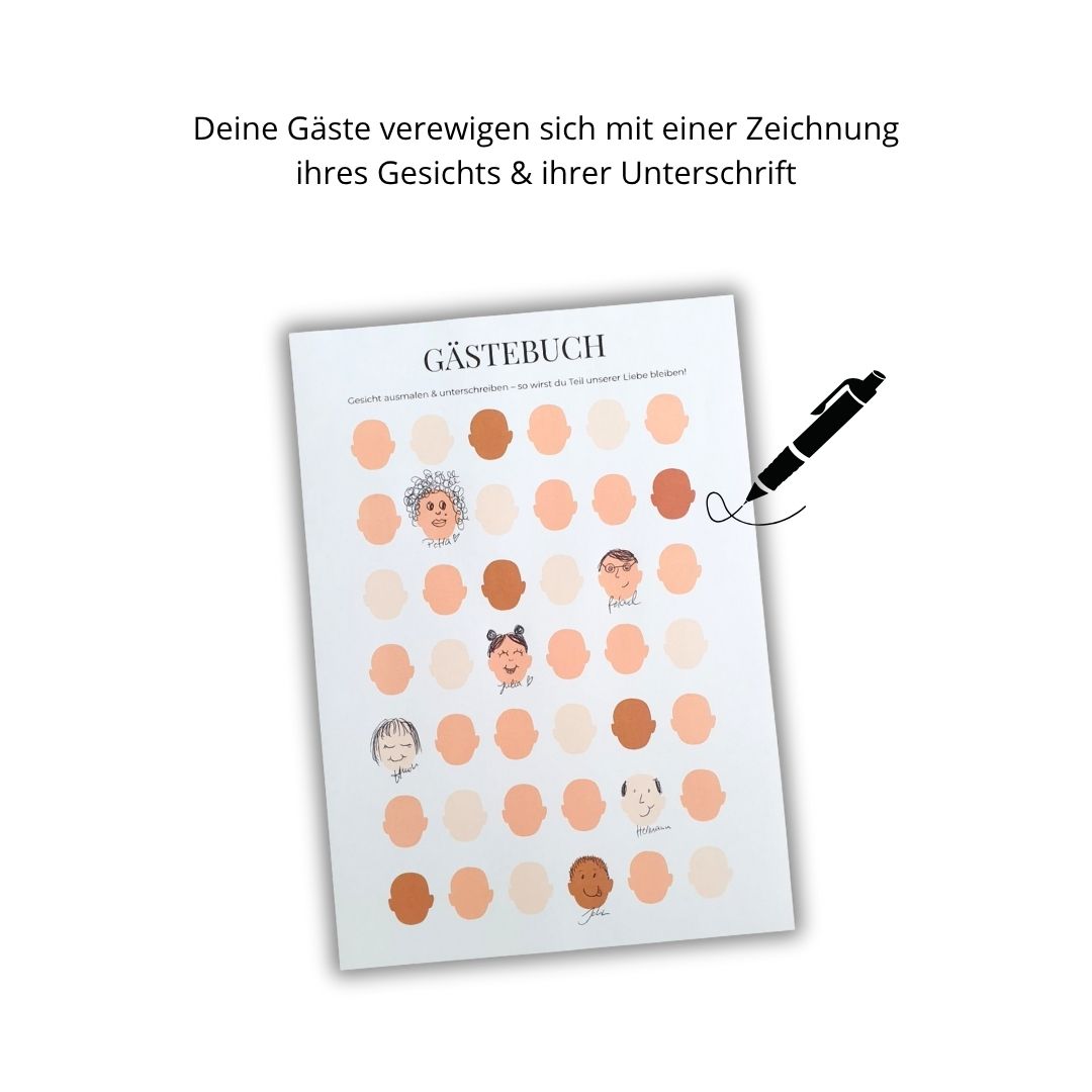Gästebuch Poster Gesichter zeichnen (Sofort-Download)