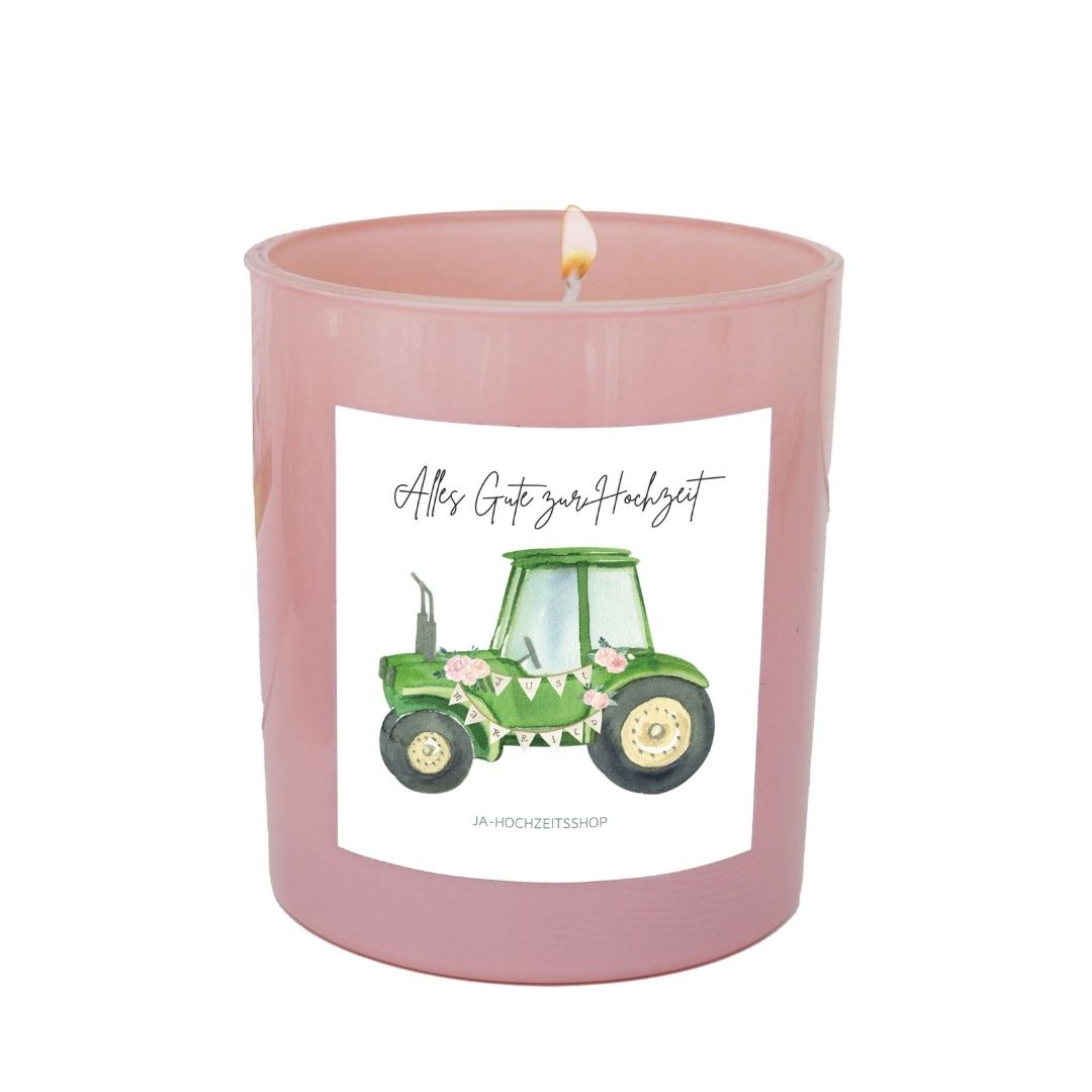 Geschenk Duftkerze zur Hochzeit rosa Traktor
