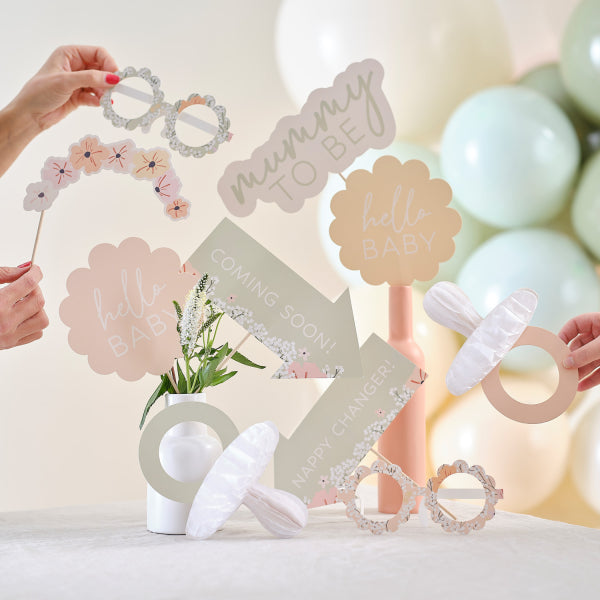 Babyparty Fotobox Accessoires floral (10 Stück)