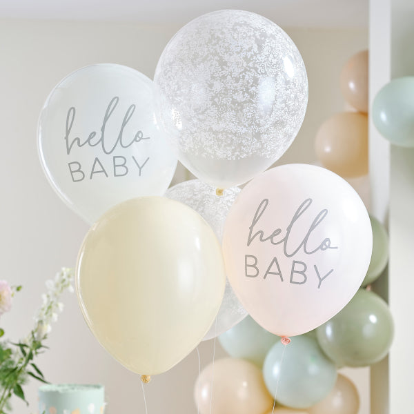 Ballon Set Hello Baby pastel (5 Stück)