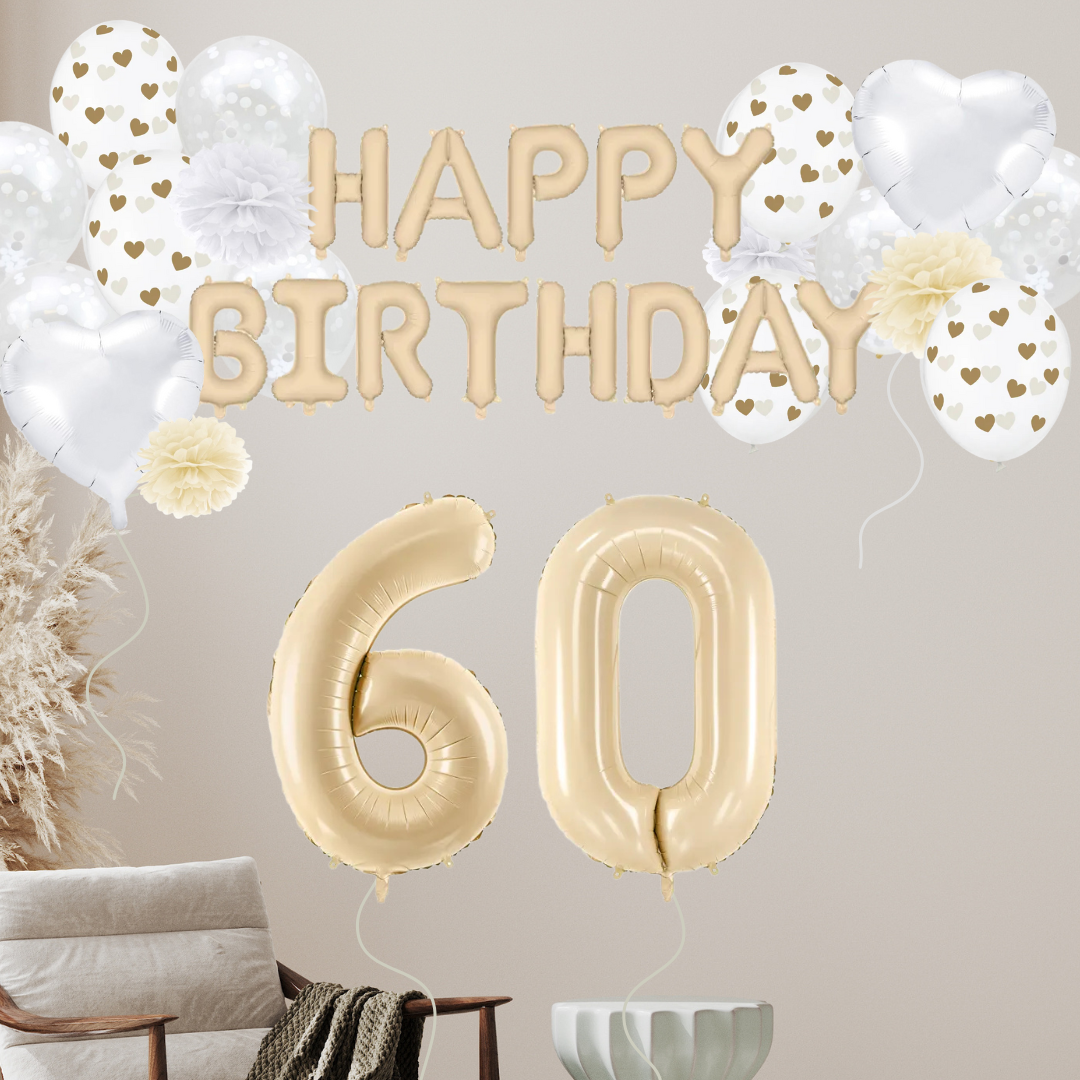 60. Geburtstag Deko beige (32-teilig)