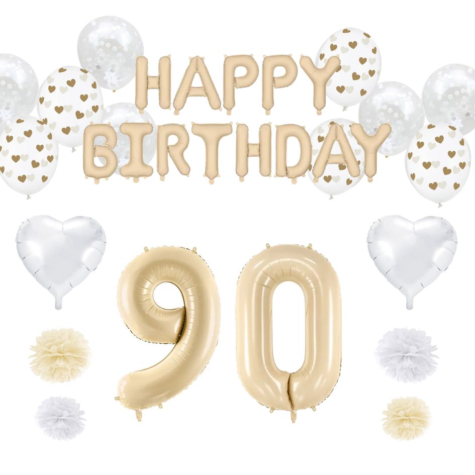 90. Geburtstag Deko beige (32-teilig)