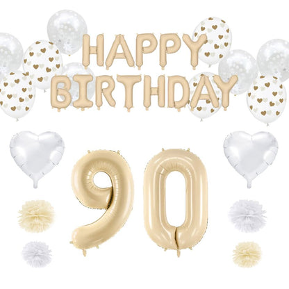 90. Geburtstag Deko beige (32-teilig)