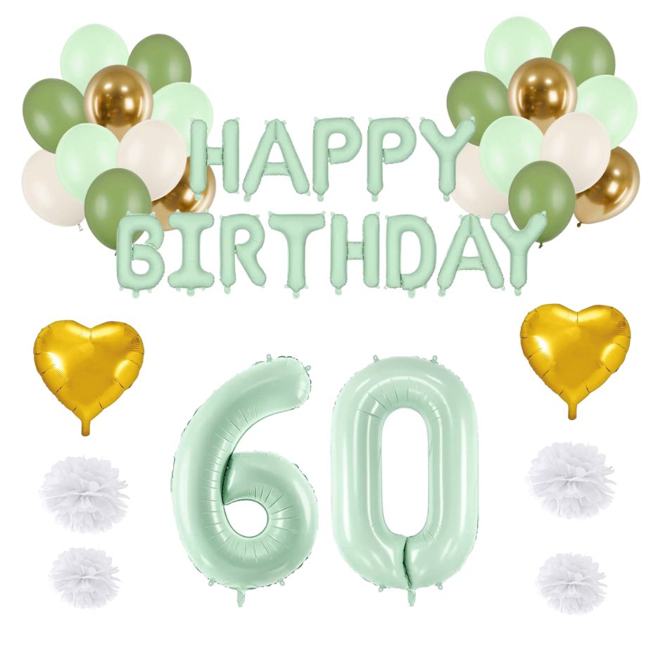 60. Geburtstag Deko grün/gold (31-teilig)