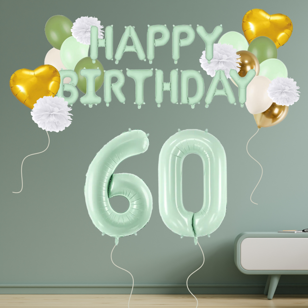 60. Geburtstag Deko grün/gold (31-teilig)