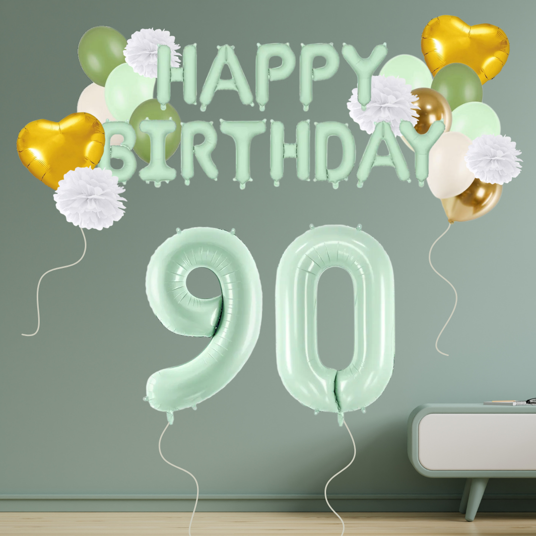 90. Geburtstag Deko grün/gold (31-teilig)