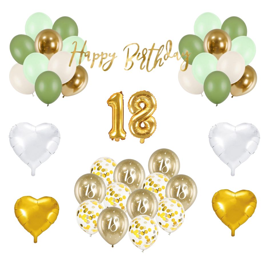 18. Geburtstag Deko grün/gold (29-teilig)