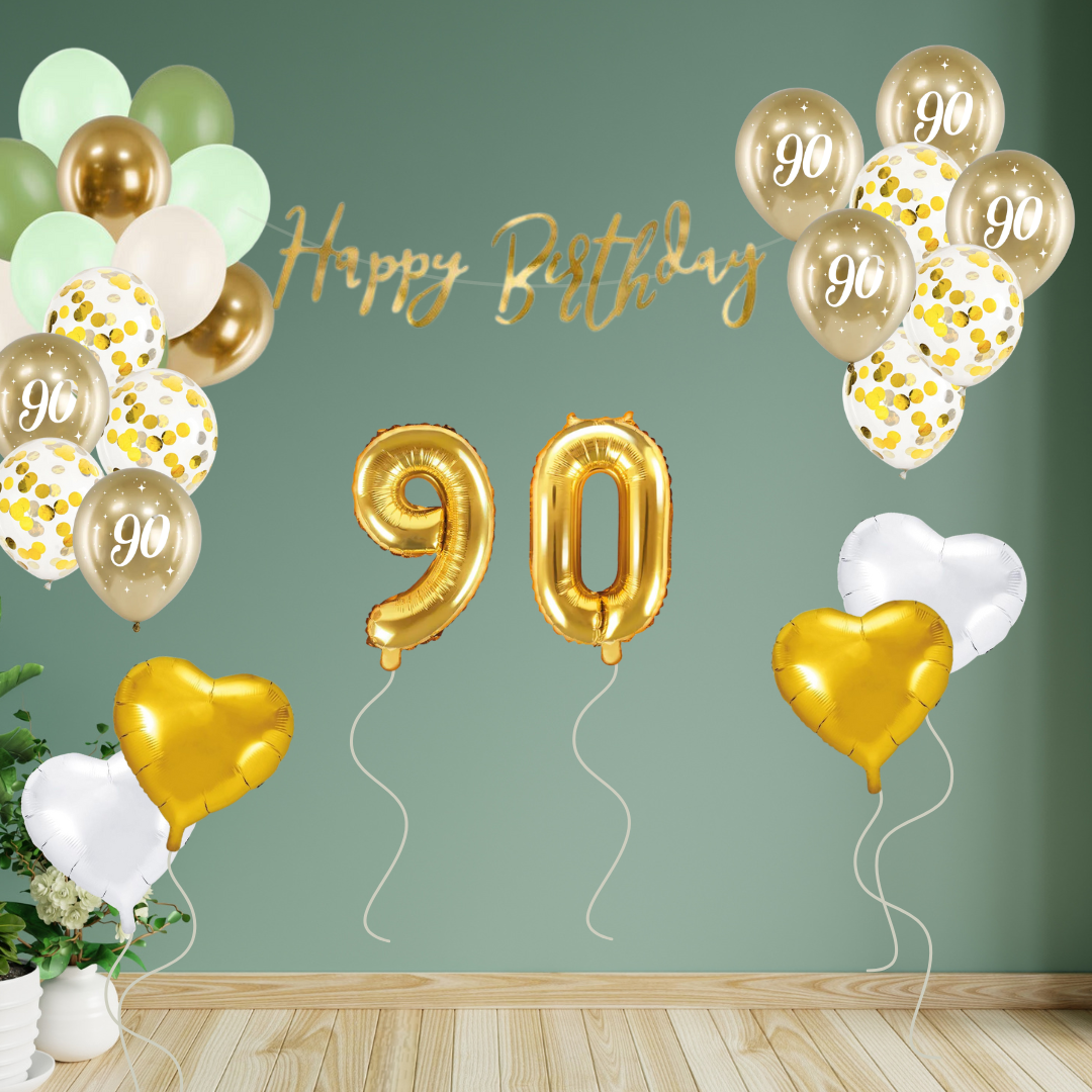 90. Geburtstag Deko grün/gold (29-teilig)