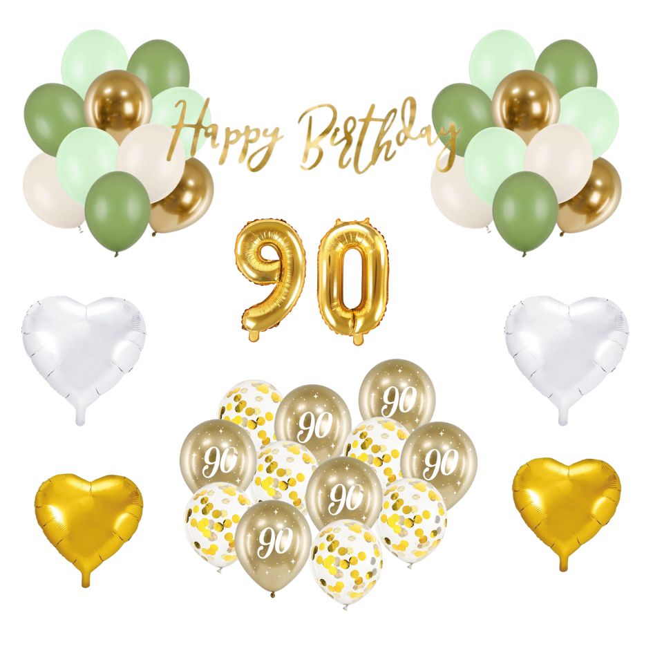 90. Geburtstag Deko grün/gold (29-teilig)