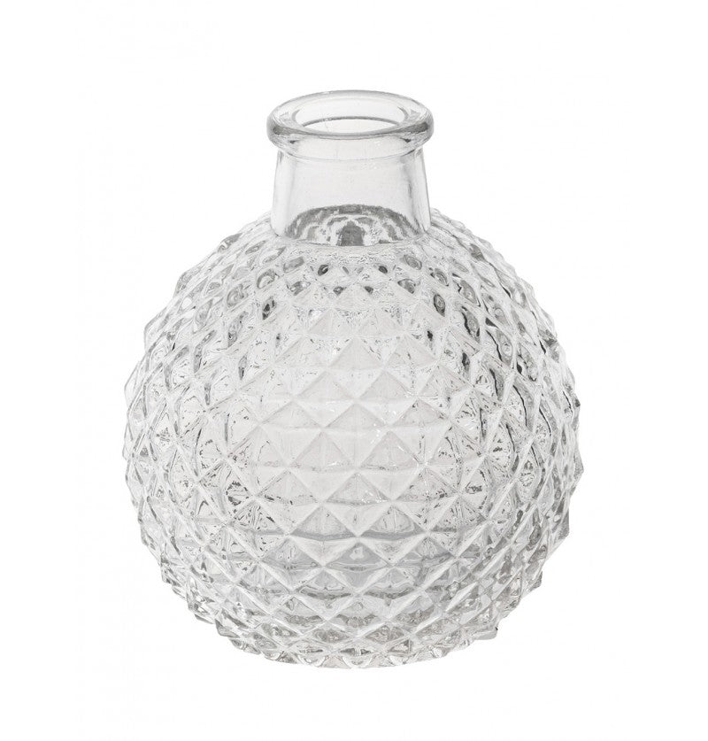 Glas Vase rund klein mit Karorelief klar