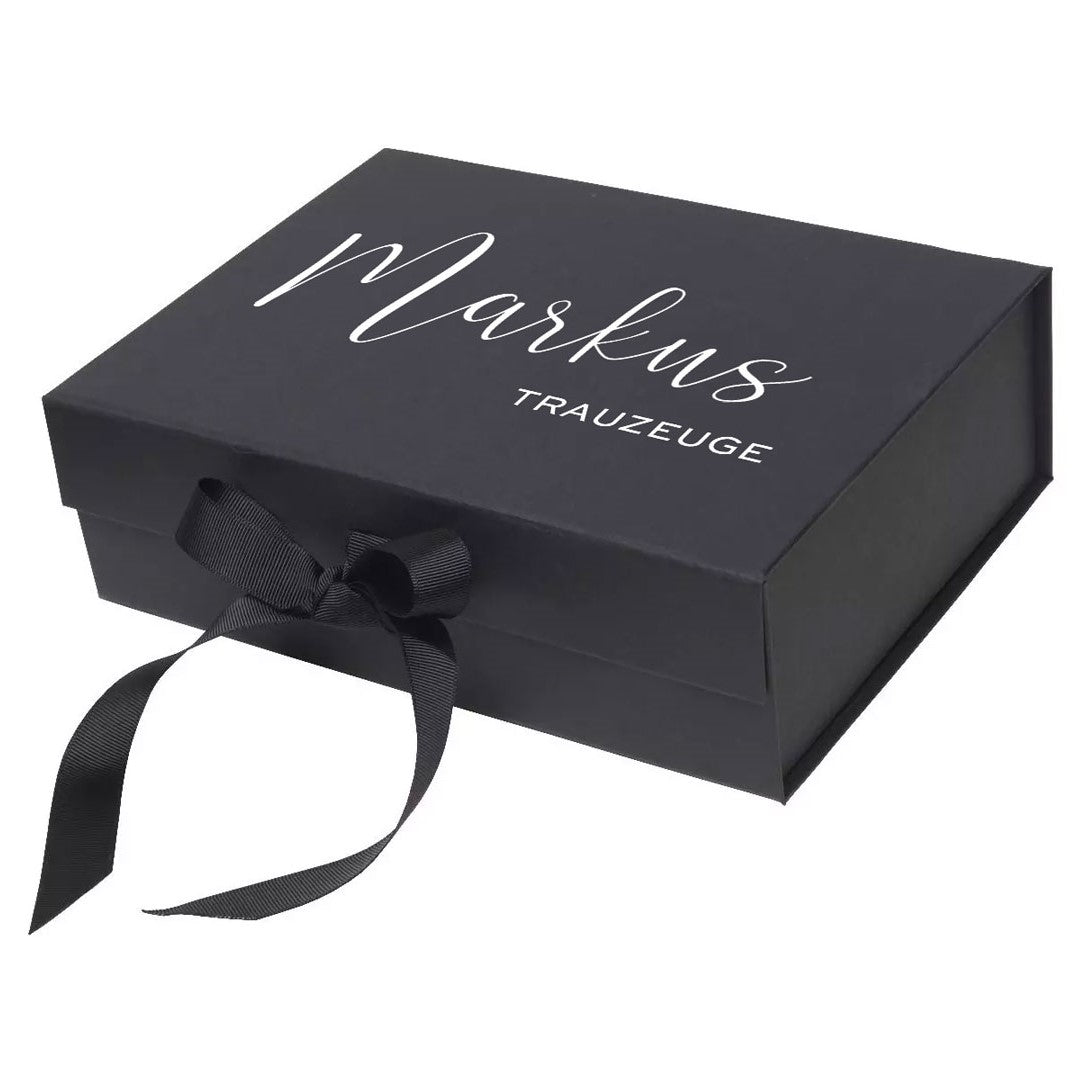 Personalisierte Geschenkbox mit Schleife schwarz