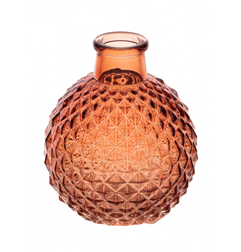 Glas Vase rund klein mit Karorelief terracotta