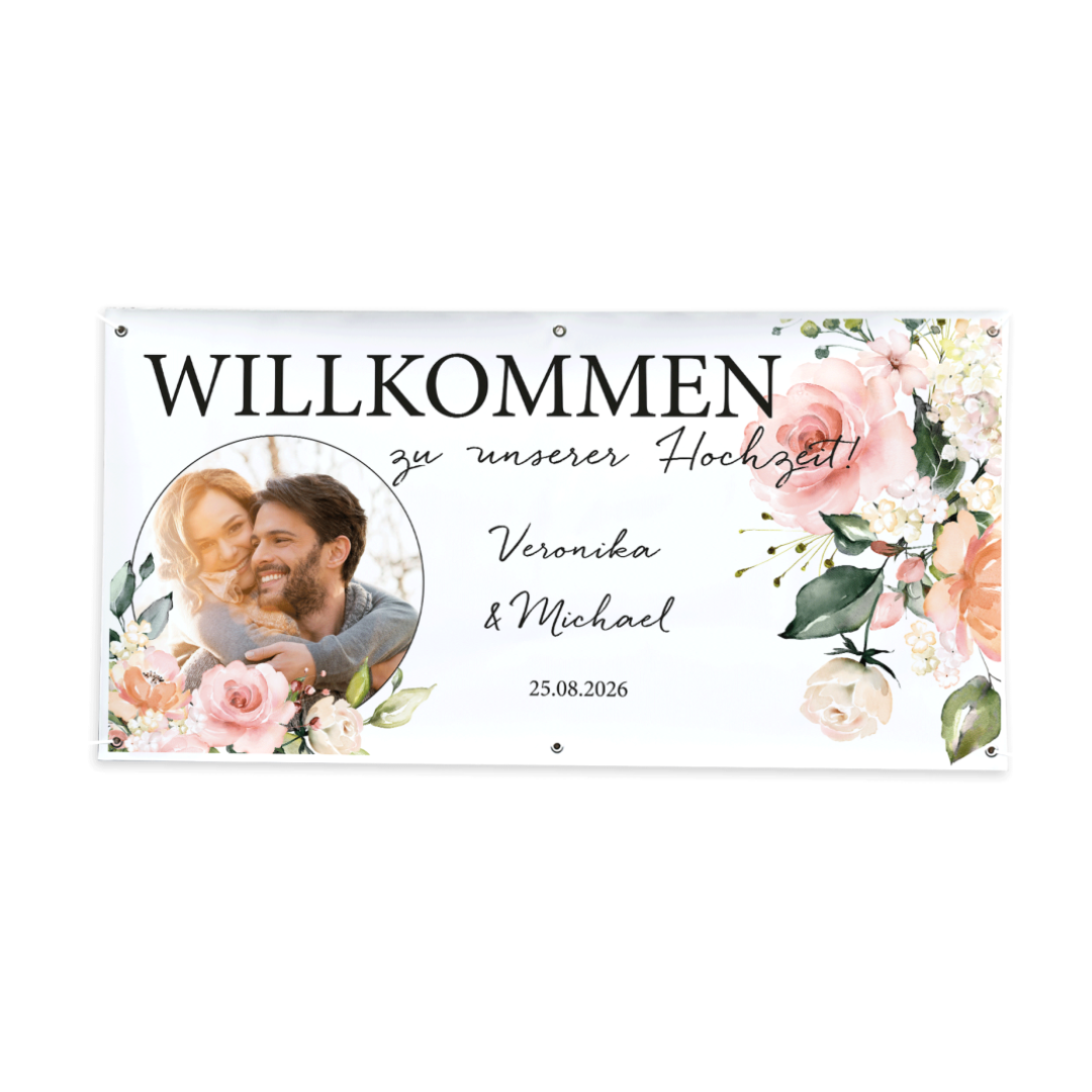 Personalisiertes Willkommensbanner Hochzeit Blütenzauber