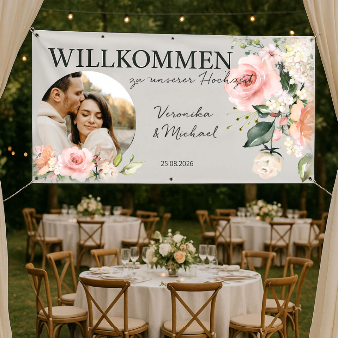 Personalisiertes Willkommensbanner Hochzeit Blütenzauber