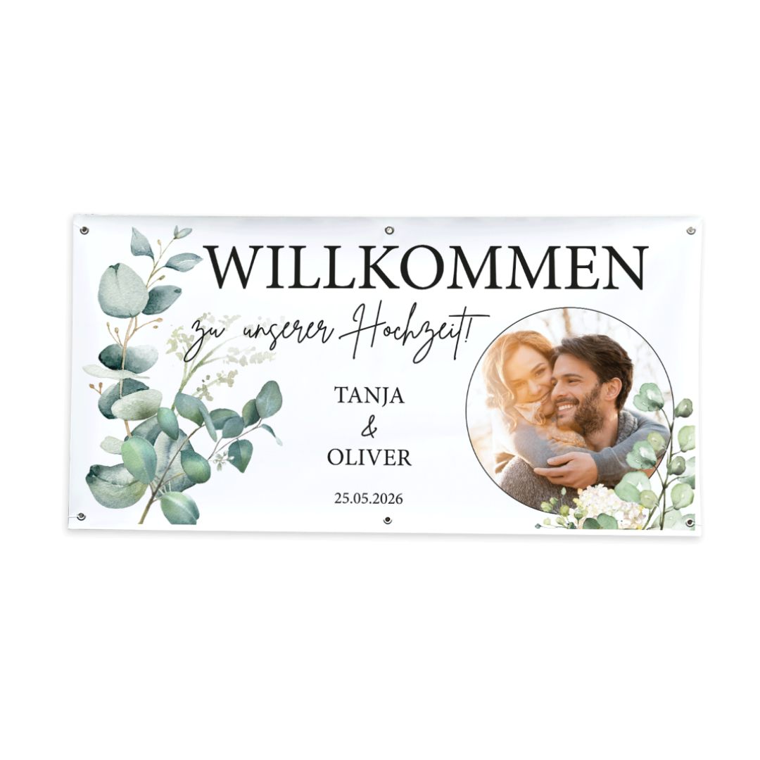 Personalisiertes Willkommensbanner Hochzeit Eukalyptus