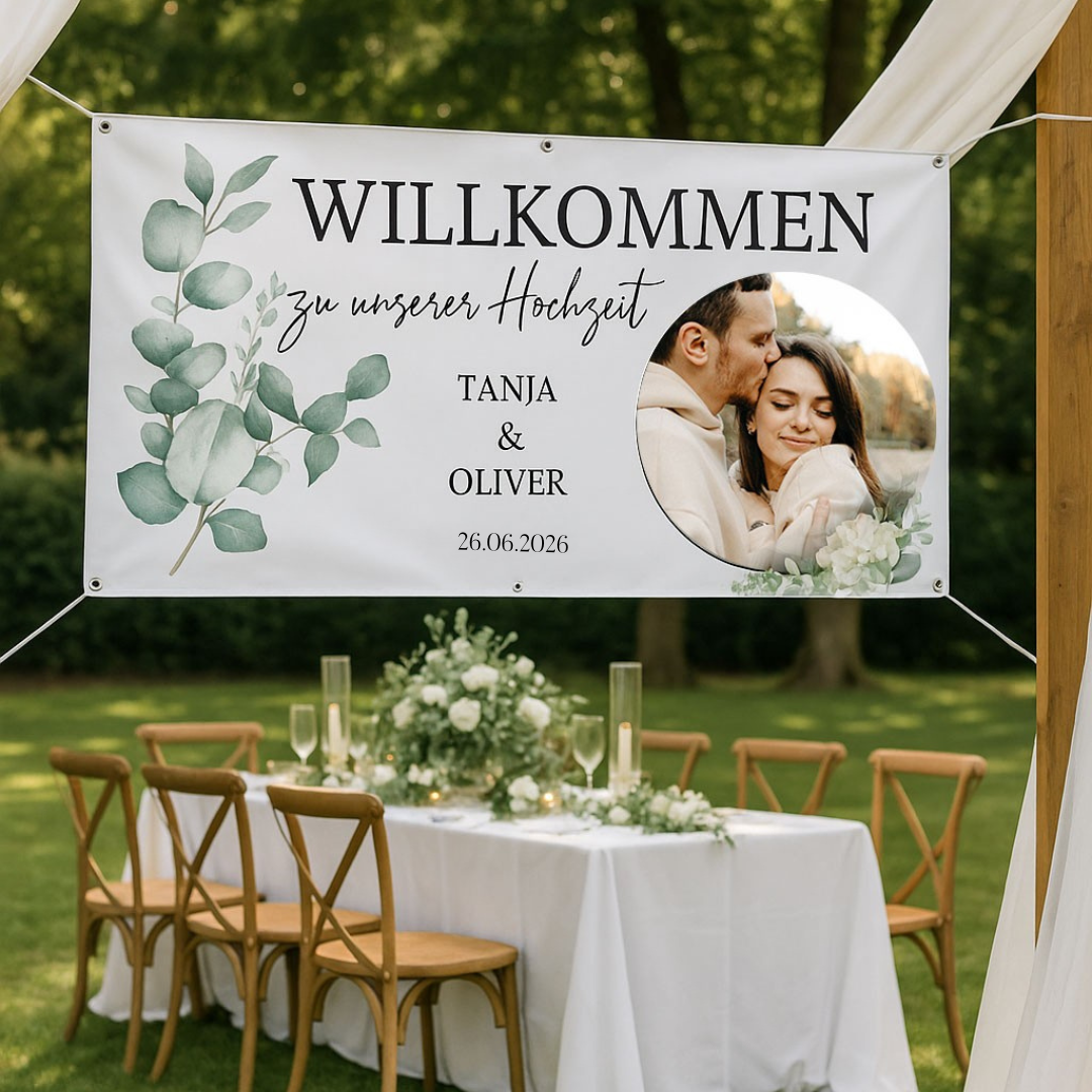 Personalisiertes Willkommensbanner Hochzeit Eukalyptus