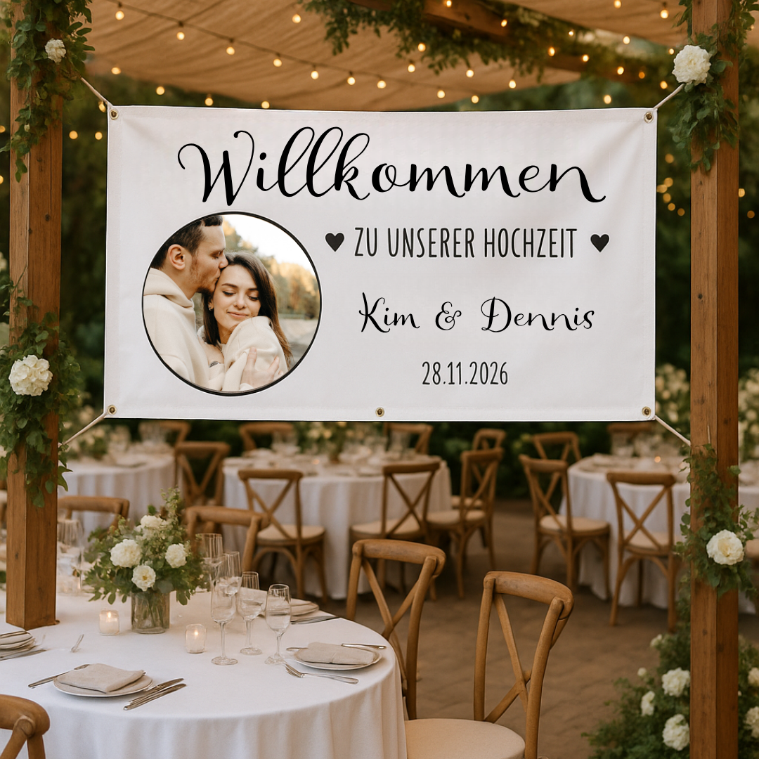 Personalisiertes Willkommensbanner Hochzeit Herz