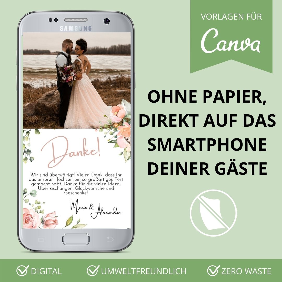 digitale dankeskarte zur hochzeit versenden als canva vorlage