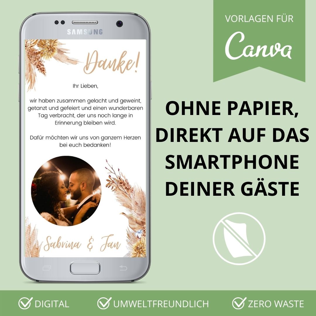 digitale dankeskarte zur hochzeit versenden als canva vorlage