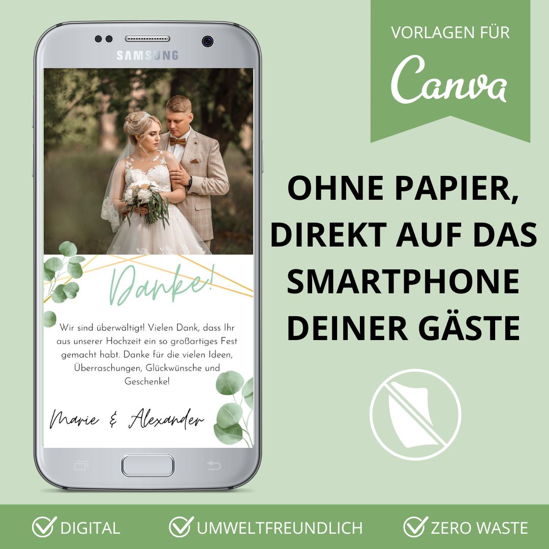 digitale dankeskarte zur hochzeit versenden als canva vorlage