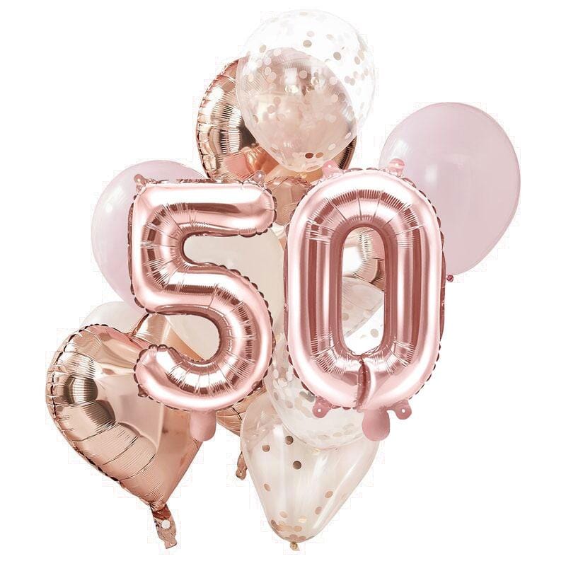 50. Geburtstag Deko Roségold – Komplettset Mit Ballons, Banner, Girlande & Cake Topper Für Frauen – Partydeko In