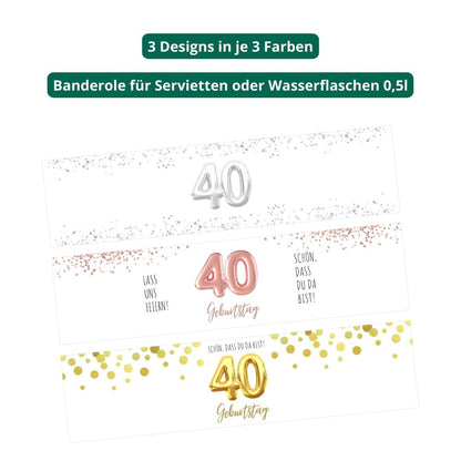 Banderole für Serviette oder Wasserflasche 40. Geburtstag