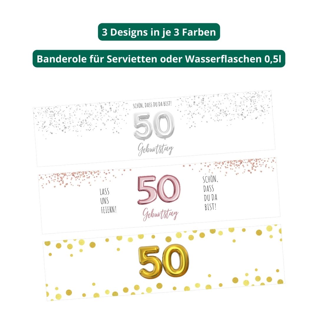 Banderole für Serviette oder Wasserflasche 50. Geburtstag