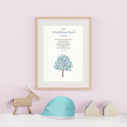 personalisiertes poster mit taufpsruch lebensbaum