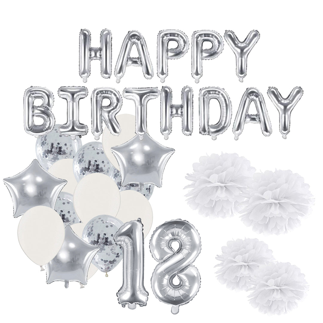 18 geburtstag deko set luftballons und pom poms