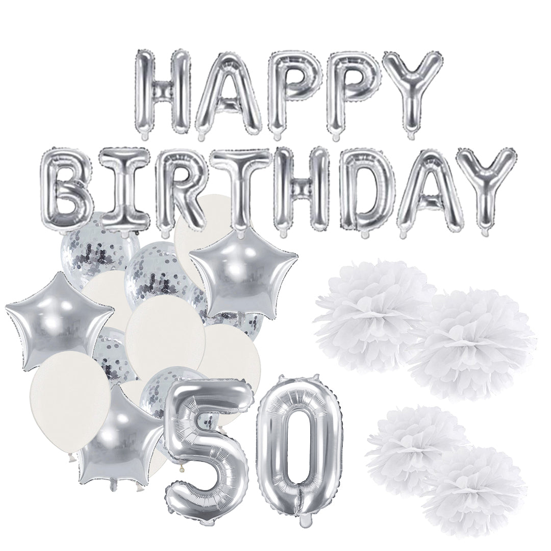 50 geburtstag deko set luftballons und pom poms