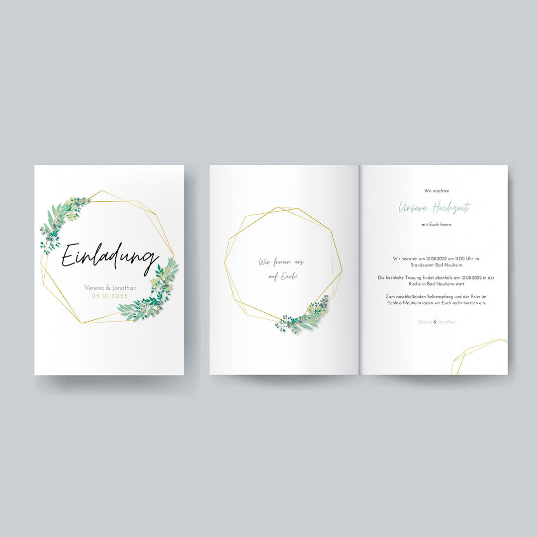 Einladungskarte für Hochzeit in Eukalyptus Design