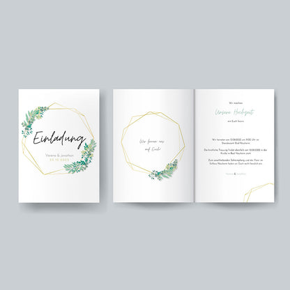 Einladungskarte für Hochzeit in Eukalyptus Design