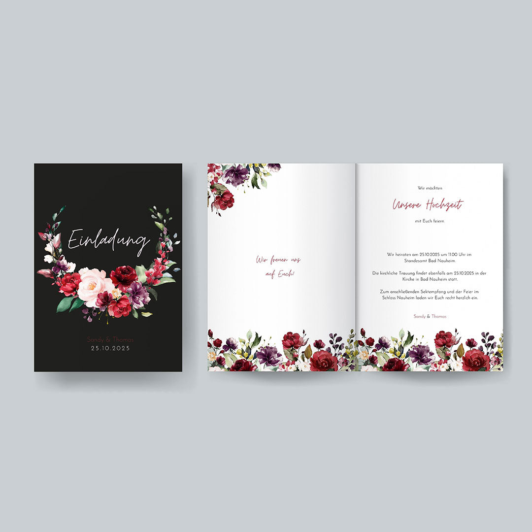 Einladungskarte Hochzeit in burgundy