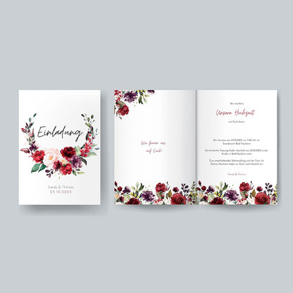 Einladungskarte Hochzeit in burgundy hell