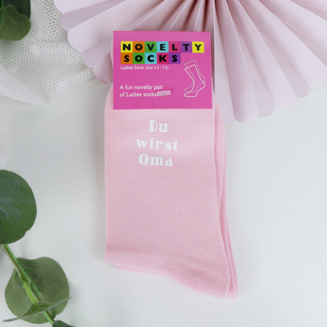 Socken rosa mit Aufdruck Du wirst Oma