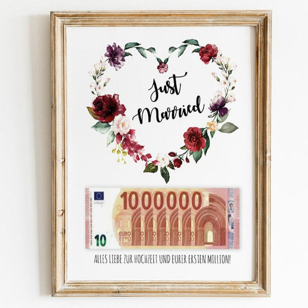 Geldgeschenk zur Hochzeit Erste Million Burgundy (Sofort Download) –  Ja-Hochzeitsshop