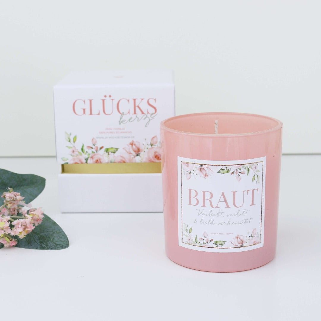 Duftkerze rosa mit Spruch Braut 