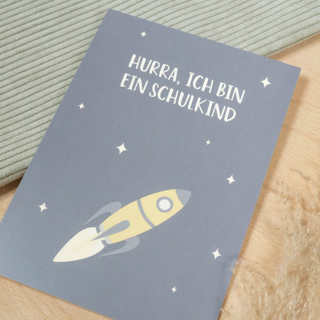 Postkarte Hurra, ich bin ein Schulkind Weltraum