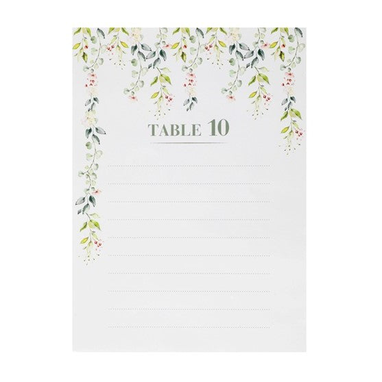 Tischplan 1 bis 10 Blütendesign