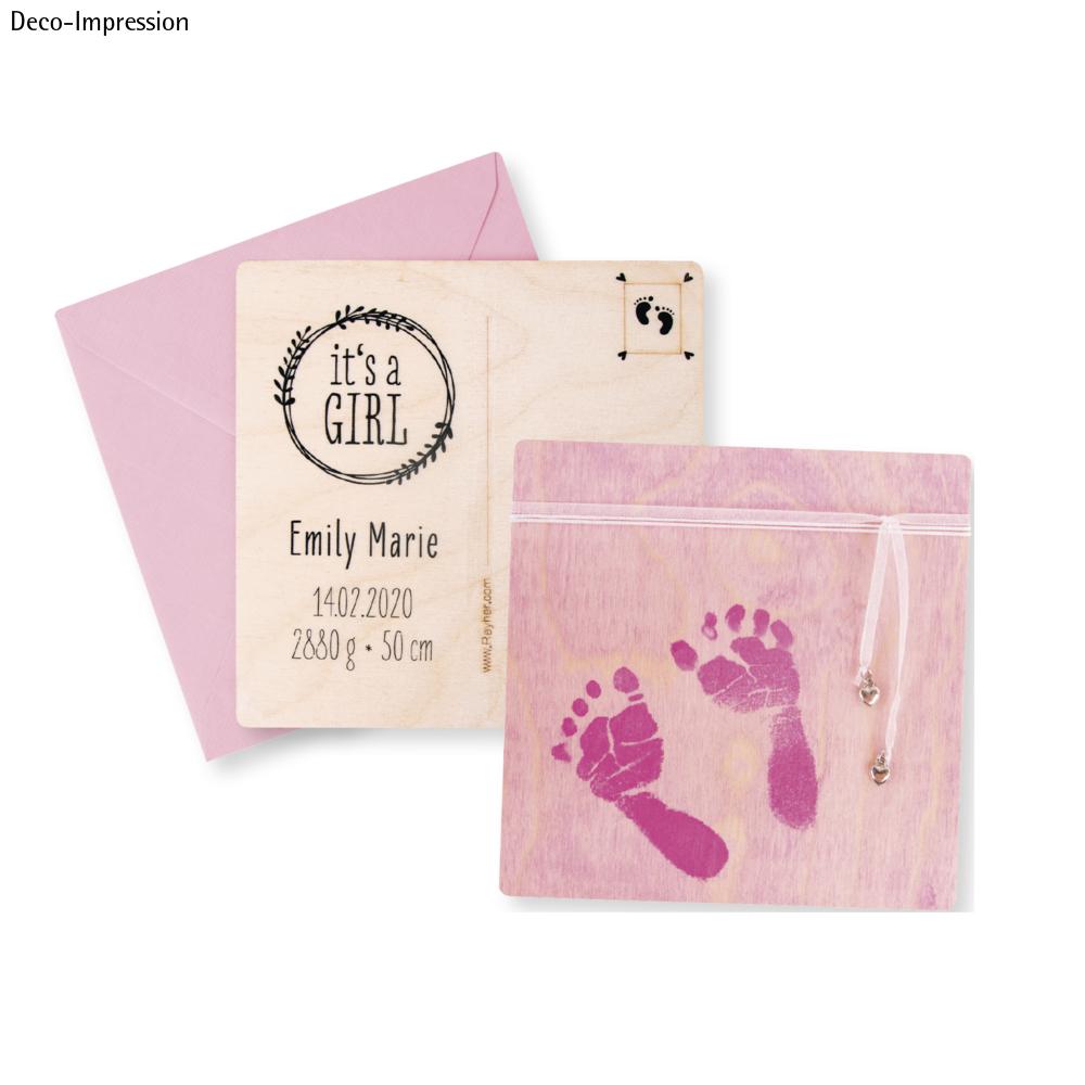 4 Zusatz Holz Postkarten zum DIY Set rosa