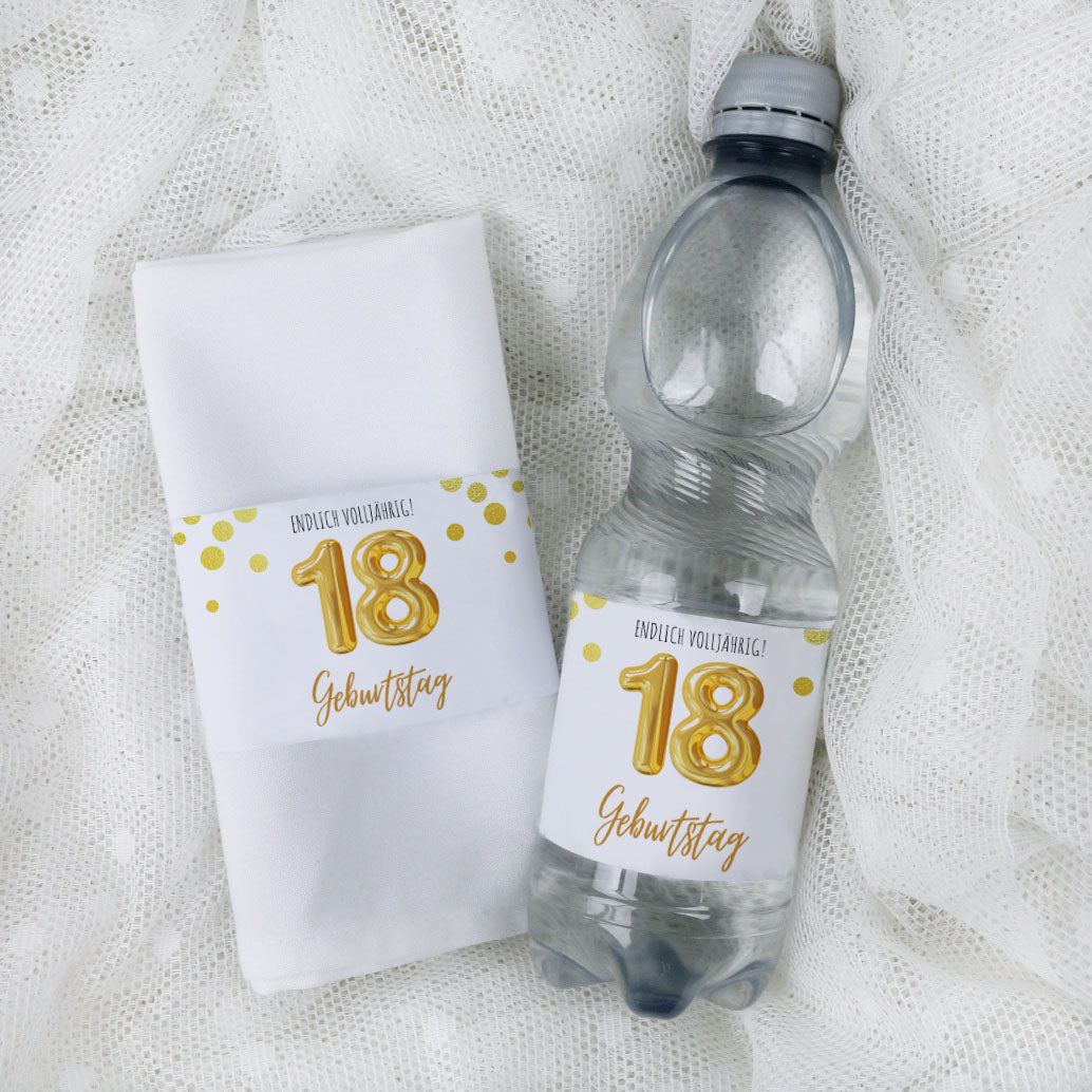 Banderole für Serviette oder Wasserflasche 18. Geburtstag