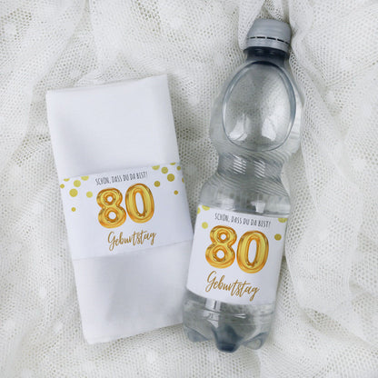 Banderole für Serviette oder Wasserflasche 80. Geburtstag (Sofort-Download)