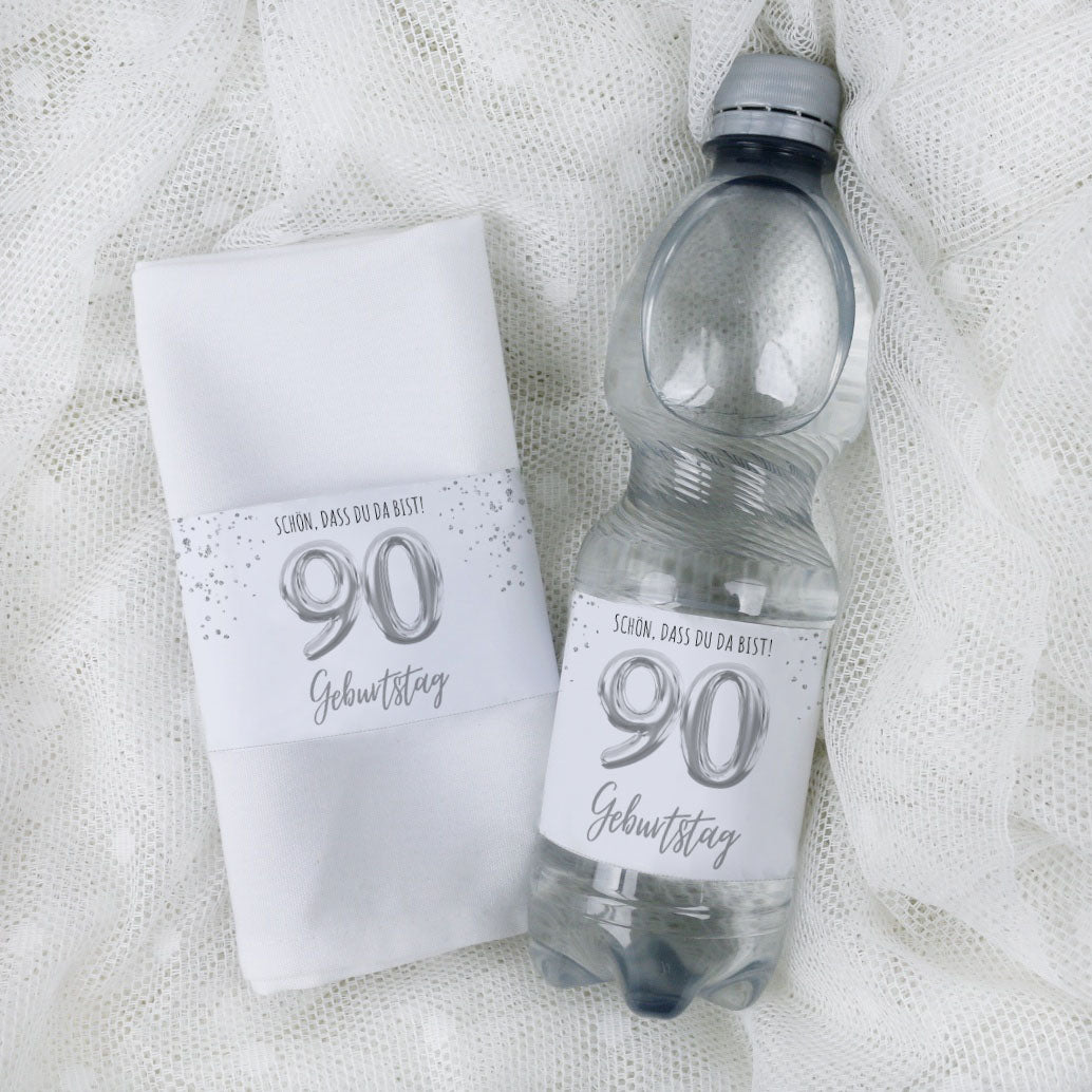 Banderole für Serviette oder Wasserflasche 90. Geburtstag