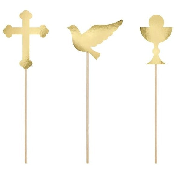 Tortenstecker Kommunion Symbole gold