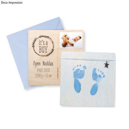 4 Zusatz Holz Postkarten zum DIY Set blau