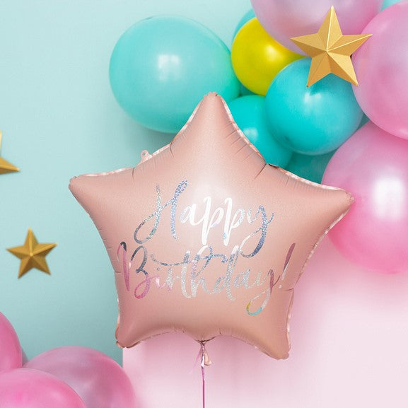 Folienballon Stern Happy Birthday rose