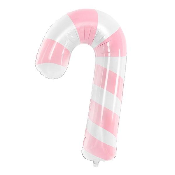 Folienballon Zuckerstange rosa mit weißen Streifen