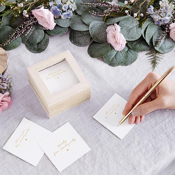 Gästebuch Holzbox mit Kärtchen englisch