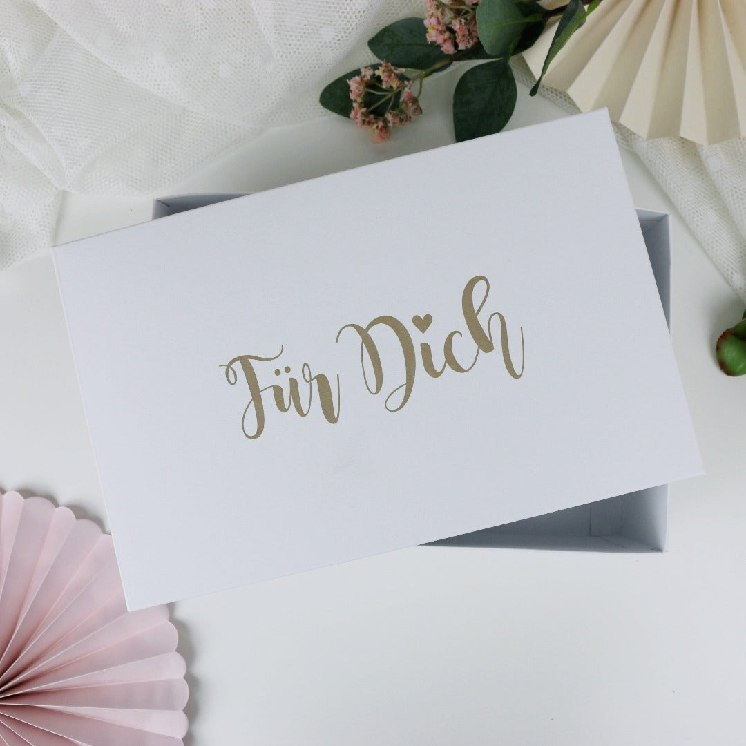 Geschenkbox weiß mit Spruch Für Dich in gold